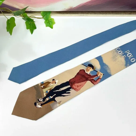 New Polo Golf Ralph Lauren Silk Tie With Vintage Inspired Golfer Print